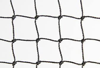 A piece of square knotted bird netting on the white background.
