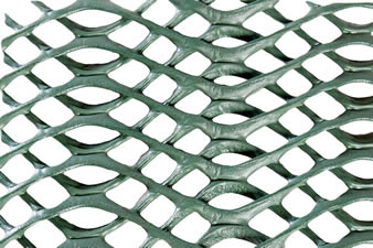 A piece of green anti-slip grass protection mesh on the white background.
