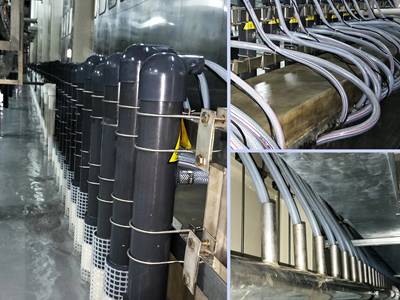 E-coating (ED) paint plant with tubular anode cells.
